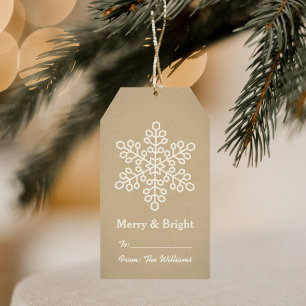 Rustikale Kraft-Schneeflocke Weihnachten Fröhlich Geschenkanhänger