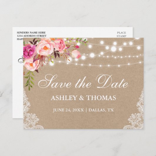 Rustikale Kraft-Schnürsenkel, rosa, bläserfarben S Ankündigungspostkarte (Vorne/Hinten)