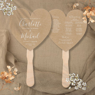 Rustikale Kraft-Schrift Hochzeitsprogramm Herz Fächer