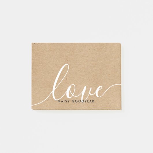 Rustikale Kraft-Schrift Liebe Personalisierter Nam Post-it Klebezettel (Vorderseite)