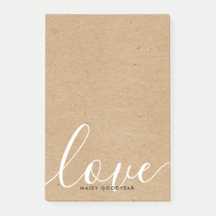 Rustikale Kraft Schrift Liebe Personalisierter Nam Post-it Klebezettel