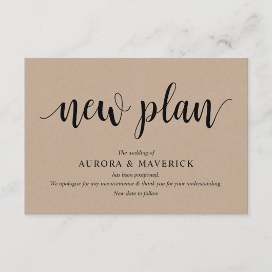 Rustikale Kraft, schwarz, Hochzeitverschiebung, be Begleitkarte (Vorderseite)