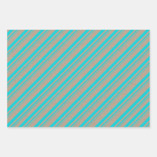 Rustikale Kraft Schwarz-weiß Türkis Candy Stripes Geschenkpapier Set (Vorderseite 3)