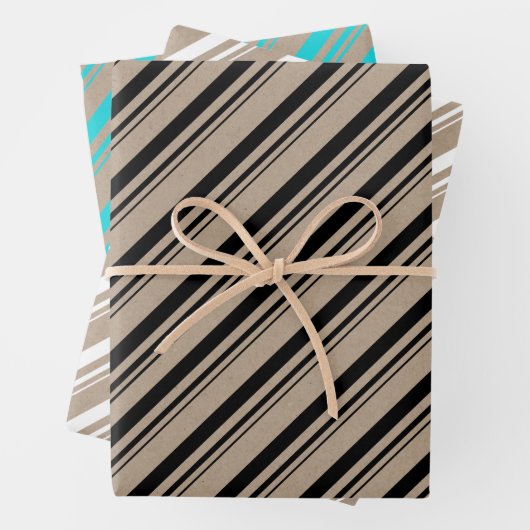 Rustikale Kraft Schwarz-weiß Türkis Candy Stripes Geschenkpapier Set (Beispiel)