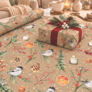 Rustikale Kraft-Schwarzdeckel-Meisen-Weihnachtsfei Geschenkpapier