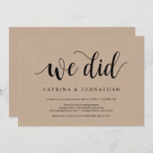 Rustikale Kraft, schwarze Schrift, Hochzeitsfeier Einladung (Vorne/Hinten)