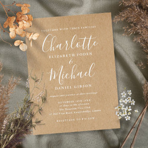 Rustikale Kraft-Signatur-Schrift Hochzeit Einladungspostkarte