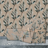 Rustikale Kraft Silver Blue Spruce Tree Branchen Geschenkpapier Set