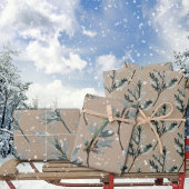 Rustikale Kraft Silver Blue Spruce Tree Branchen Geschenkpapier Set