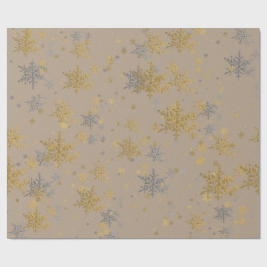 Rustikale Kraft Silver & Gold Schneeflocken Geschenkpapier (Flach)