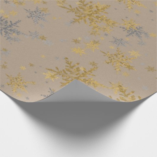 Rustikale Kraft Silver & Gold Schneeflocken Geschenkpapier (Ecke)