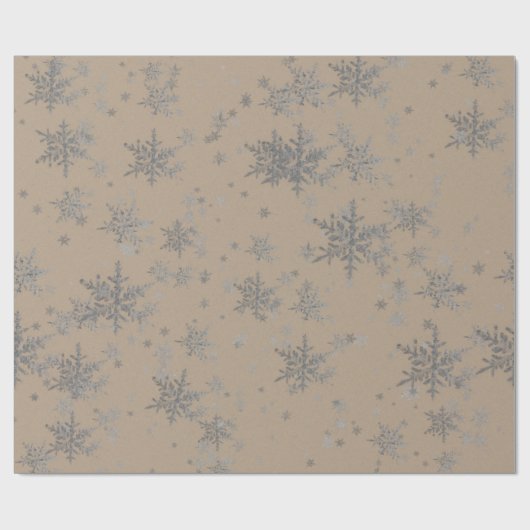Rustikale Kraft Silver Snowflakes Geschenkpapier (Flach)
