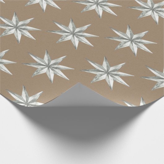 Rustikale Kraft Silver Vintag Star Geschenkpapier (Ecke)