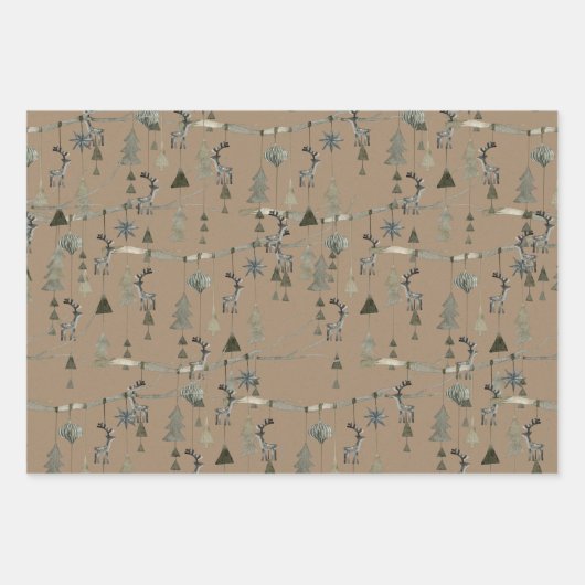 Rustikale Kraft-Skandinavien, die String-Ornamente Geschenkpapier Set (Vorderseite 3)