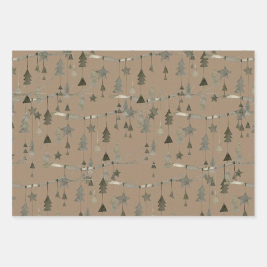 Rustikale Kraft-Skandinavien, die String-Ornamente Geschenkpapier Set (Vorderseite)