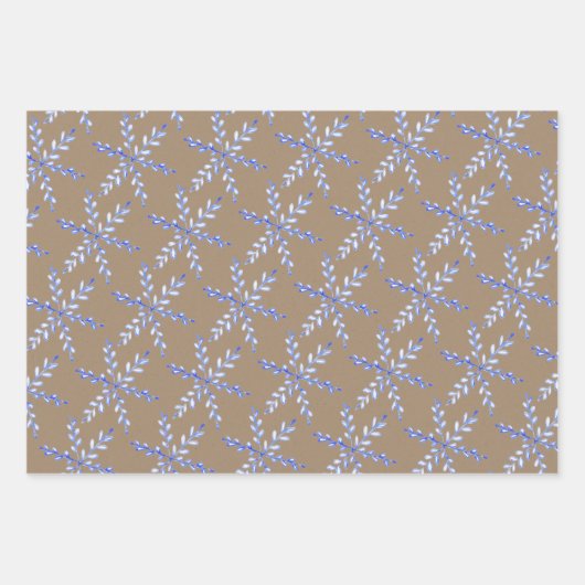 Rustikale Kraft Skandinavier Blaue Schneeflocken Geschenkpapier Set (Vorderseite 3)