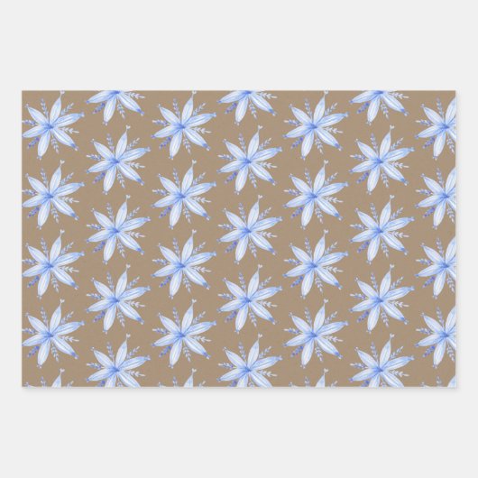 Rustikale Kraft Skandinavier Blaue Schneeflocken Geschenkpapier Set (Vorderseite)