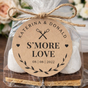 Rustikale Kraft S'more-Liebe Hochzeitsgunst-Siegel Runder Aufkleber