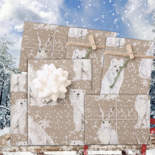 Rustikale Kraft Snowy Winter Arctic Animals Geschenkpapier Set
