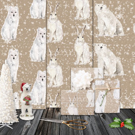 Rustikale Kraft Snowy Winter Arctic Animals Geschenkpapier Set