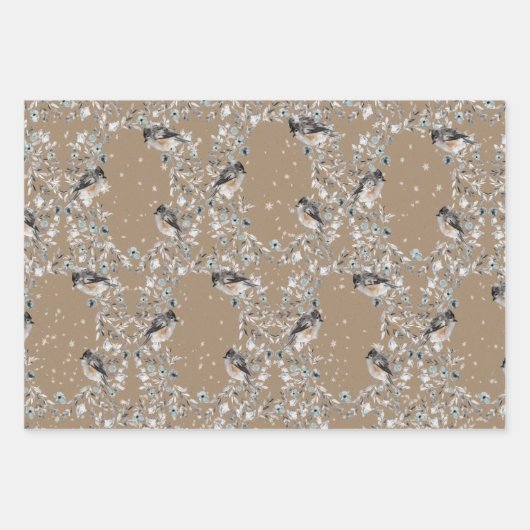 Rustikale Kraft Snowy Winter Birds Nesting Geschenkpapier Set (Vorderseite 3)