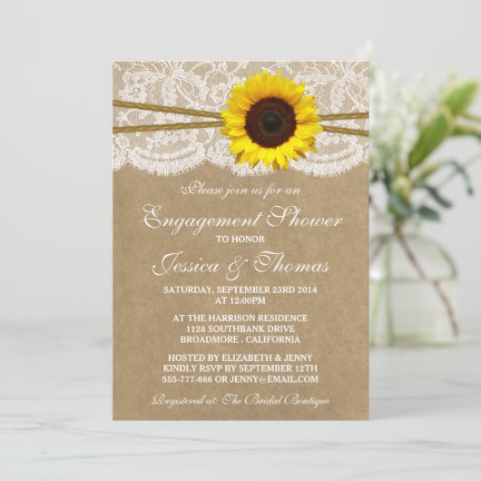 Rustikale Kraft Sonnenblumen-Engagement Party oder Einladung (Stehend Vorderseite)
