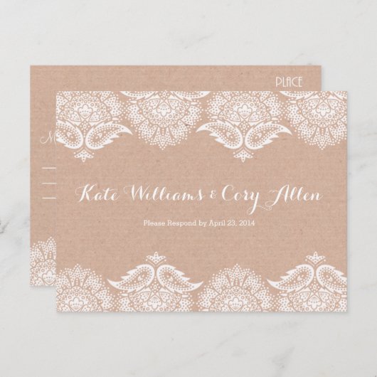 Rustikale Kraft & Spitzen UAWG Postkarte Einladung (Vorne/Hinten)