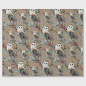 Rustikale Kraft-Stall-Owls in einem jungen Baumlan Geschenkpapier (Flach)