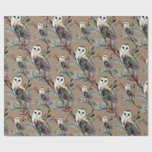Rustikale Kraft-Stall-Owls in einem jungen Baumlan Geschenkpapier (Flach)