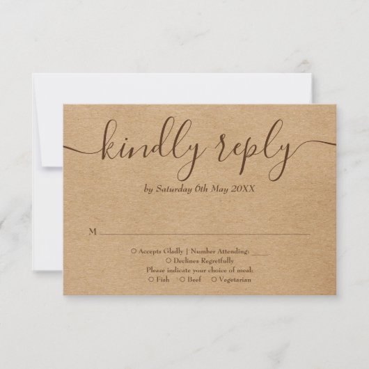 Rustikale Kraft String Lights Blumenschrift RSVP Karte (Vorderseite)