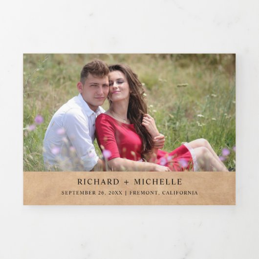 Rustikale Kraft String Lights Floral Antler Weddin Dreifach Gefaltete Einladung (Cover)