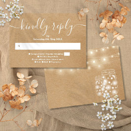 Rustikale Kraft String Lights Mason Jars RSVP Card Karte