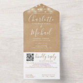 Rustikale Kraft String Lights QR Code Wedding All In One Einladung (Innen Boden)