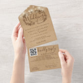Rustikale Kraft String Lights QR Code Wedding All In One Einladung (Abreißen)