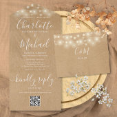 Rustikale Kraft String Lights QR Code Wedding All In One Einladung