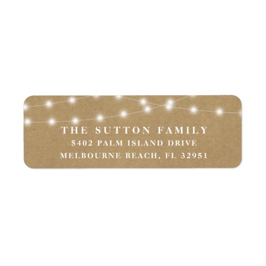 Rustikale Kraft String Lights-Rücksendeadresse (Vorne)