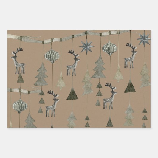 Rustikale Kraft Tree Branch Weihnachtsschmuck Geschenkpapier Set (Vorderseite 3)
