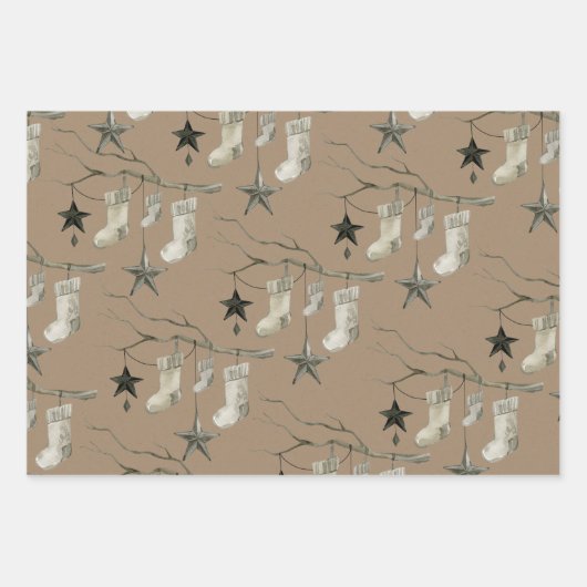 Rustikale Kraft Tree Branch Weihnachtsschmuck Geschenkpapier Set (Vorderseite 2)