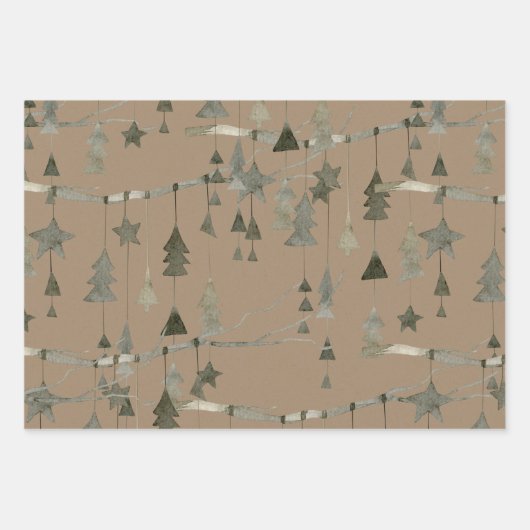 Rustikale Kraft Tree Branch Weihnachtsschmuck Geschenkpapier Set (Vorderseite)