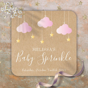 Rustikale Kraft Twinkle Sprinkle Babydusche Rosa Quadratischer Aufkleber