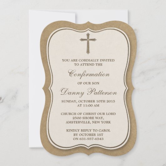 Rustikale Kraft überquert heilige Kommunion oder B Einladung (Vorderseite)