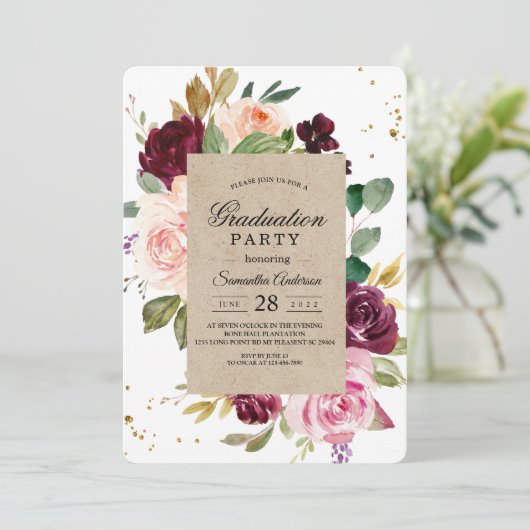 Rustikale Kraft- und Burgundy-Bläserstudentin Einladung (Stehend Vorderseite)