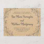 Rustikale Kraft- und handgezeichnet Blätter Hochze Einladungspostkarte (Vorderseite)