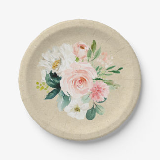 Rustikale Kraft und Rosa Wasserfarbe Niedlich Pappteller