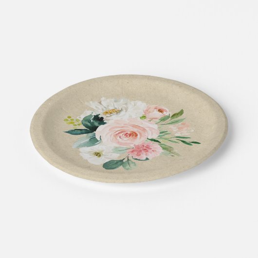 Rustikale Kraft und Rosa Wasserfarbe Niedlich Pappteller (Schrägansicht)