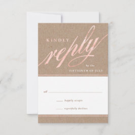 Rustikale Kraft- und Rose-Gold-Script-Antwortkarte RSVP Karte