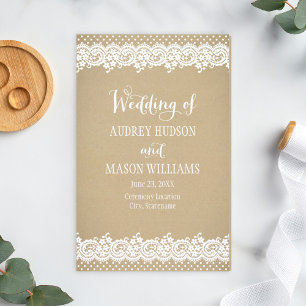 Rustikale Kraft und Spitze Hochzeitsprogramme