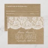 Rustikale Kraft- und Spitzen-Brautparty-Rezeptions Einladungspostkarte (Vorne/Hinten)