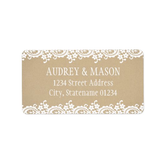 Rustikale Kraft- und Spitzen-Hochzeitsstimmung - R Adressaufkleber (Vorne)