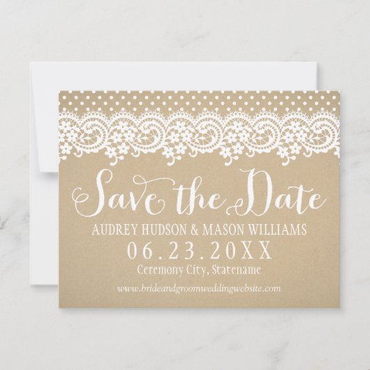Rustikale Kraft- und Spitzenhochzeit Save The Date (Vorderseite)